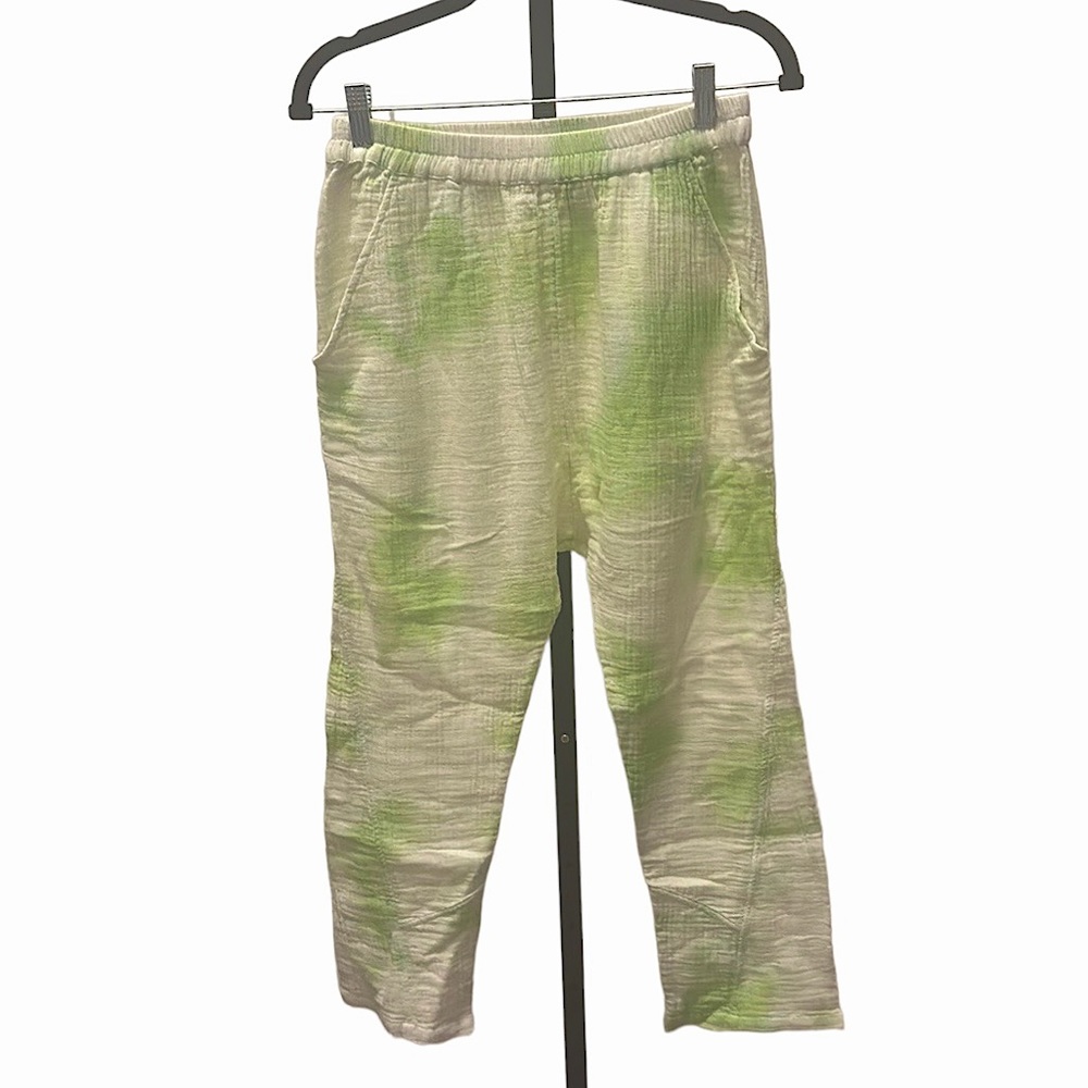 Anaak Green And White Gauze Tie-Dye Drop Crotch Pants
